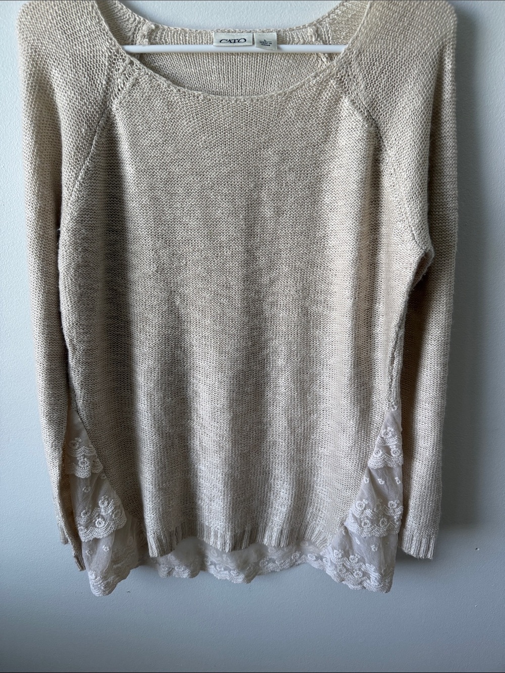 Caslon Cream Scoop-Neck Sweater with Lace Hem size L
